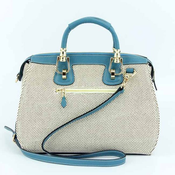 Hermes 9049 Leather With Cloth 32cm Wrist Bags Medium Blue Gold